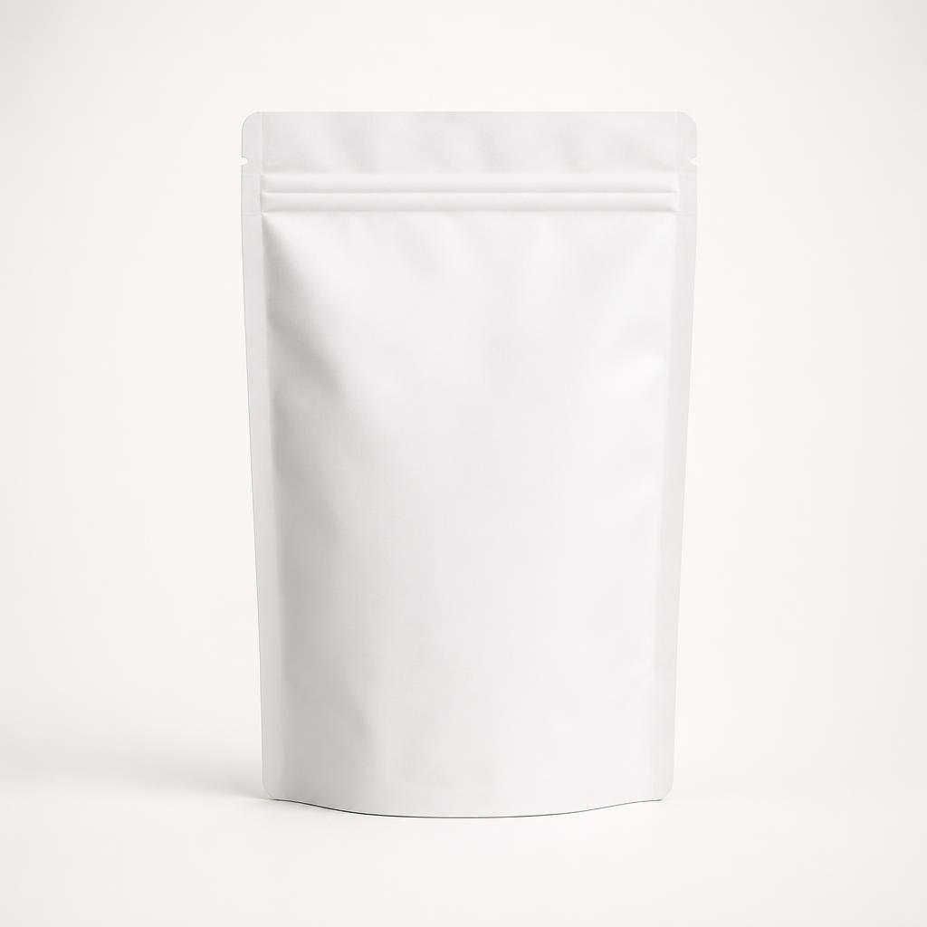 Single blank matte white stand-up pouch